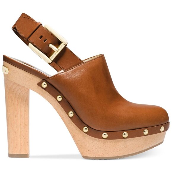 NWOT Michael Kors brown leather slingback clog heeled mule - Picture 1 of 13